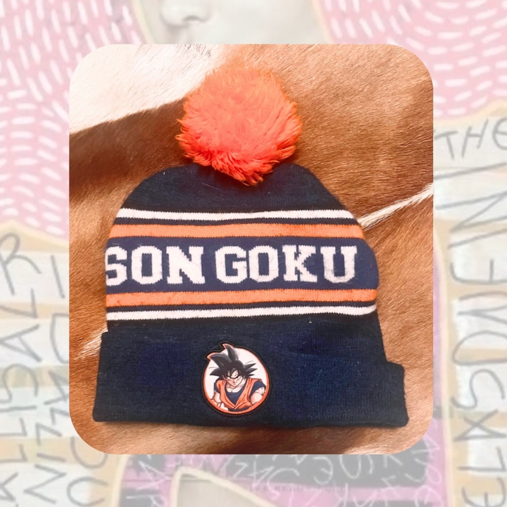 vintage Dragon Ball Z orange & blue pom pom beanie “Son Goku”